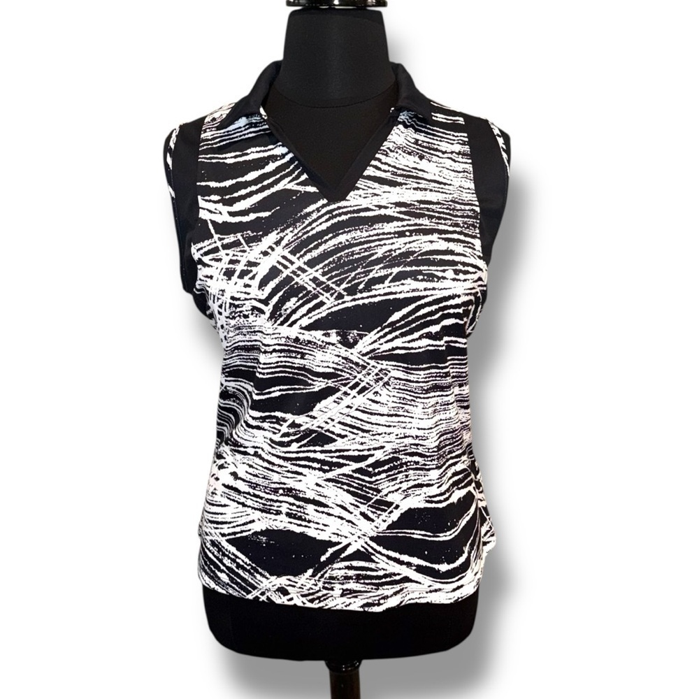 SLAZENGER Women's Marble Pin Tuck Sleeveless Golf Polo - XXL Black/White - Picture 2 of 13